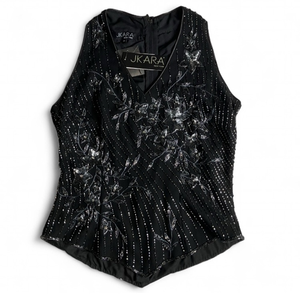 J Kara hand embroidered black sparkly evening top, vintage, nwt